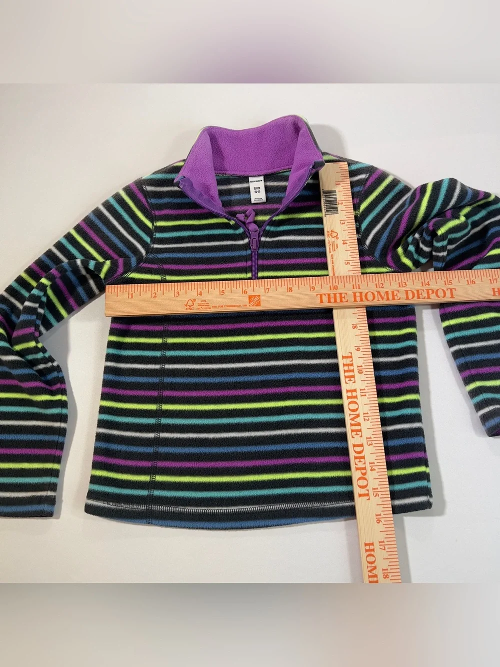 Old Navy Girls Black Striped Quarter-Zip Fleece with Purple Collar
